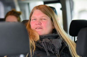 Woman with long hair in van